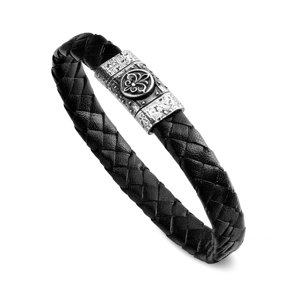 Bracelet Symbols Man Symbol Florentine Lily Black Leather