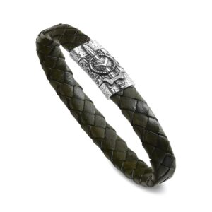 Bracelet Symbols Man Symbol Sword and Shield Green Leather