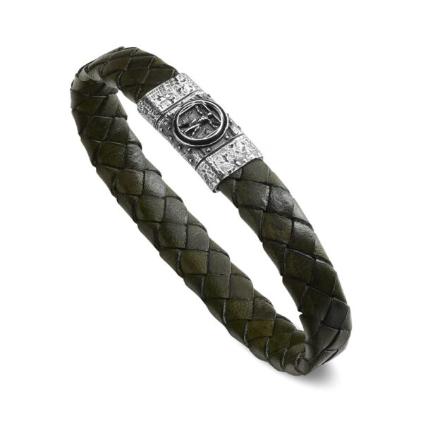 Men's Vitruvian Symbol Bracelet Green Leather