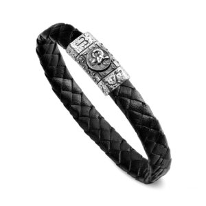 Zodiac Sign Aries Man Bracelet Black Leather