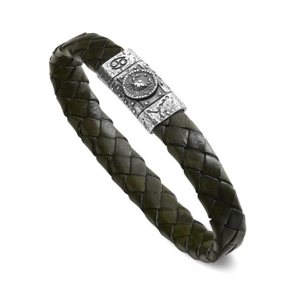 Zodiac Sign Cancer Man Bracelet Green Leather