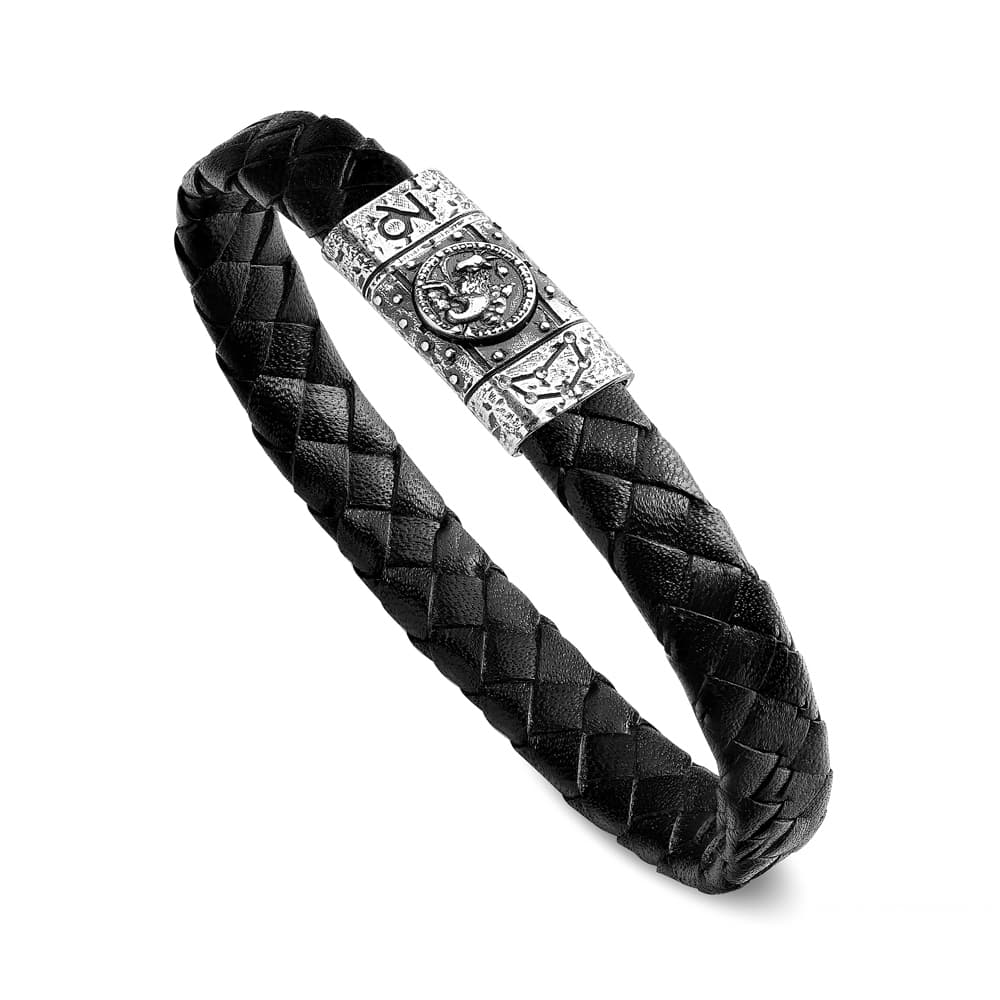 Zodiac Sign Capricorn Men Bracelet Black Leather