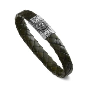 Men's Zodiac Bracelet Taurus Sign Green Leather