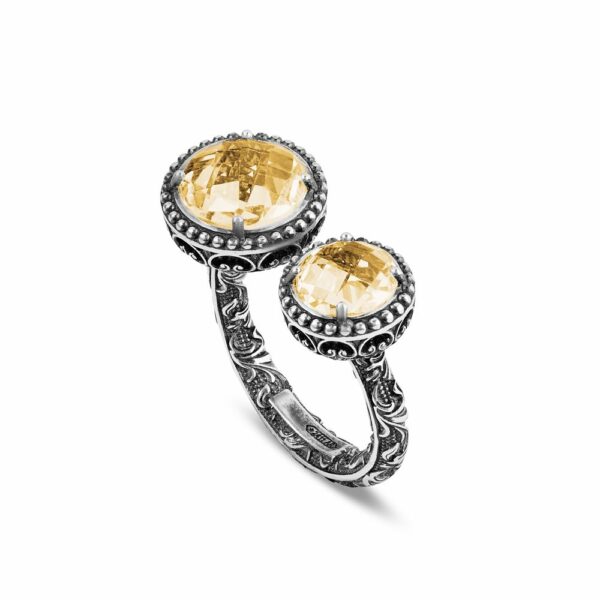 Agnese ring double yellow round stones silver