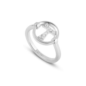 Tau circle ring with rhodium silver women's stones