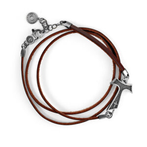 Tau leather bracelet three turns brown silver