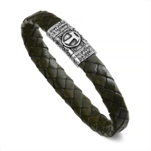 Tau bracelet green leather silver man