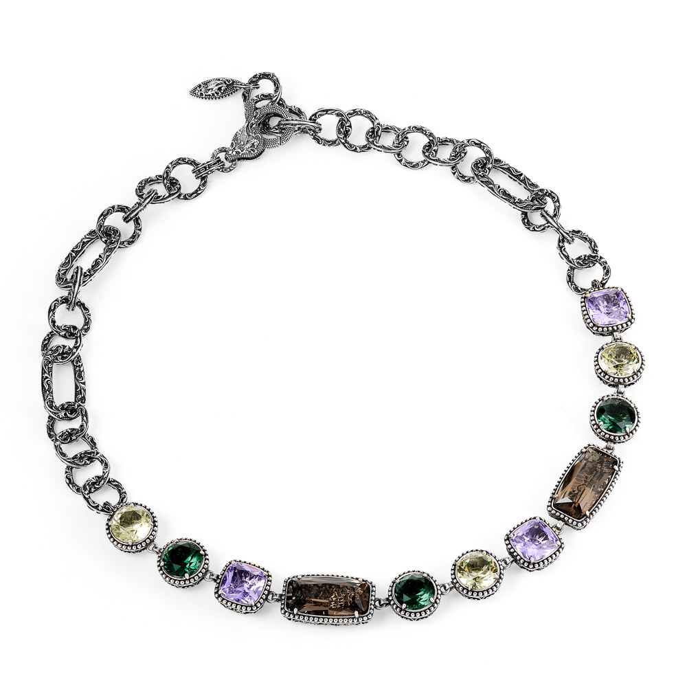 Ecstasy stones multicolor women's silver choker necklace