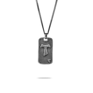 Tau plaque necklace with prayer man silver