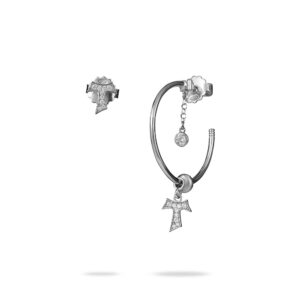 Tau asymmetrical rhodium ladies silver earrings