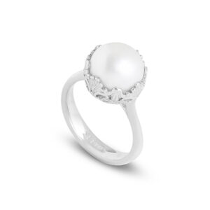baroque basket ring with natural pearl silver woman ellius
