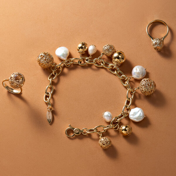 baroque basket ring and pearl bracelet