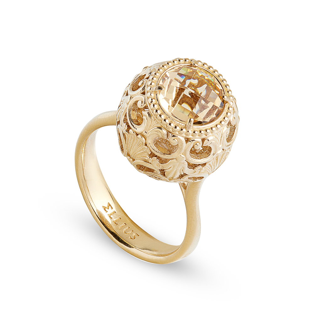 anello cestino barocco grande dorato donna argento ellius