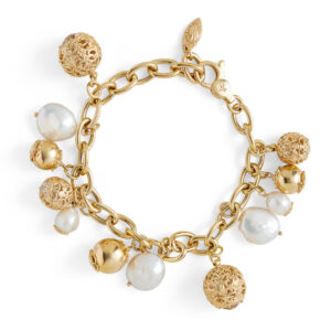 bracciale cestini barocchi e perle dorato donna argento ellius