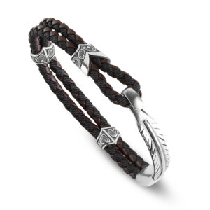 eagle feather leather men's silver ellius bracelet