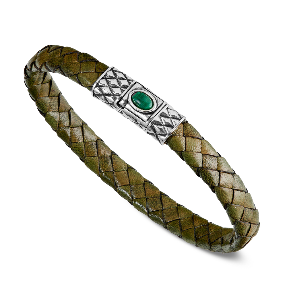 bracciale serpente pelle verde uomo argento ellius