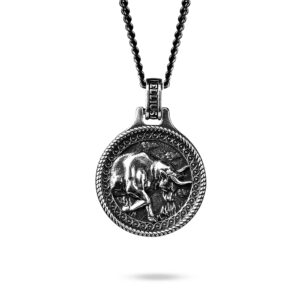 Taurus zodiac necklace silver men ellius front