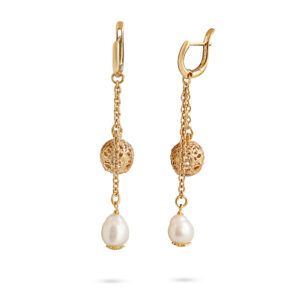 orecchini pendenti cestini barocchi e perle dorati argento donna ellius