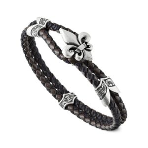 Bracciale Giglio Pelle Marrone Uomo Argento Ellius Gioielli