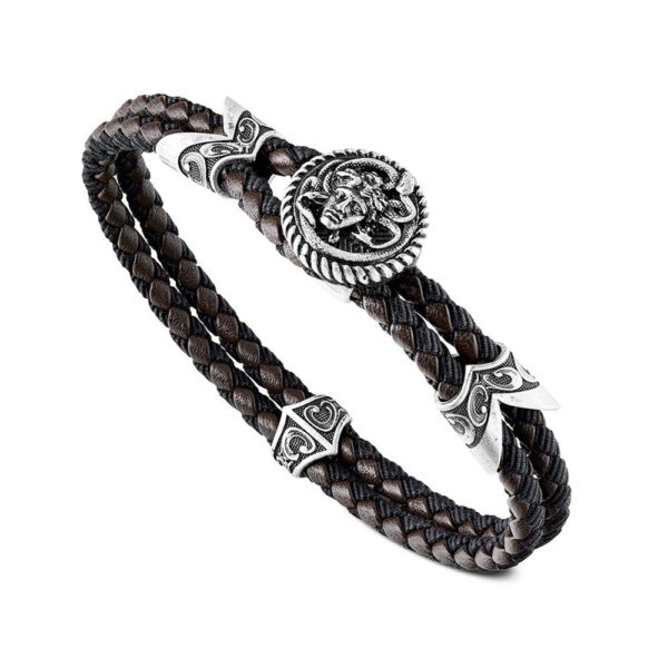 Bracciale Medusa Serpente Pelle Marrone Gioielli Argento Ellius