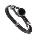 Bracciale Templari Gemma Pelle Marrone Gioielli Argento Ellius