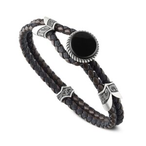 Bracciale Templari Gemma Pelle Marrone Gioielli Argento Ellius