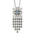 Collana Seicento Trama Floreale Argento invecchiato pietra celeste Gioielli Argento Ellius
