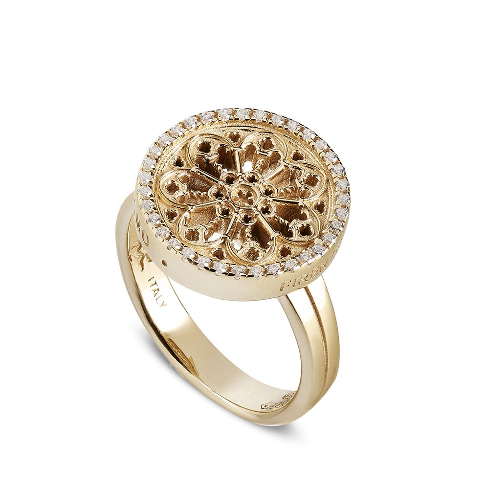 anello rosone pasticca firenze dorato donna gioielli argento ellius