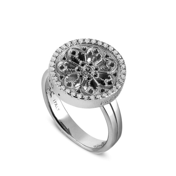 anello rosone pasticca firenze rodio donna gioielli argento ellius