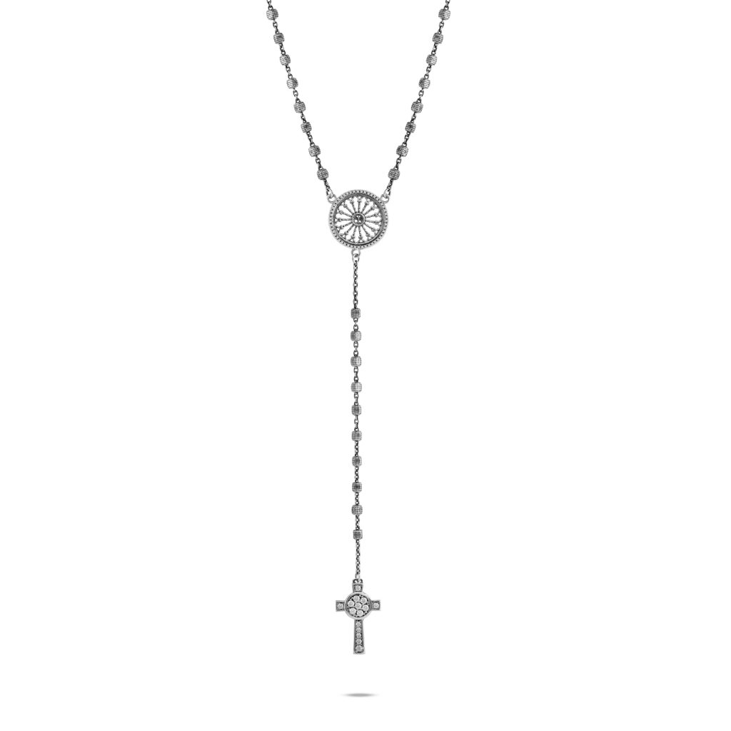 collana rosario rosone siena e croce ietre bianche donna argento gioielli ellius