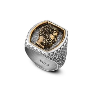 Anello Chevalier Lavorato Zeus Uomo Gioielli Argento Ellius