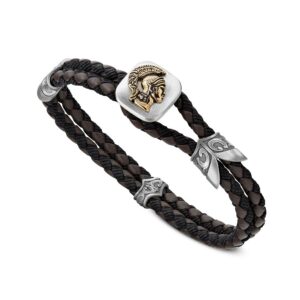 Bracciale Elmo Romano Pelle Uomo Gioielli Argento Ellius