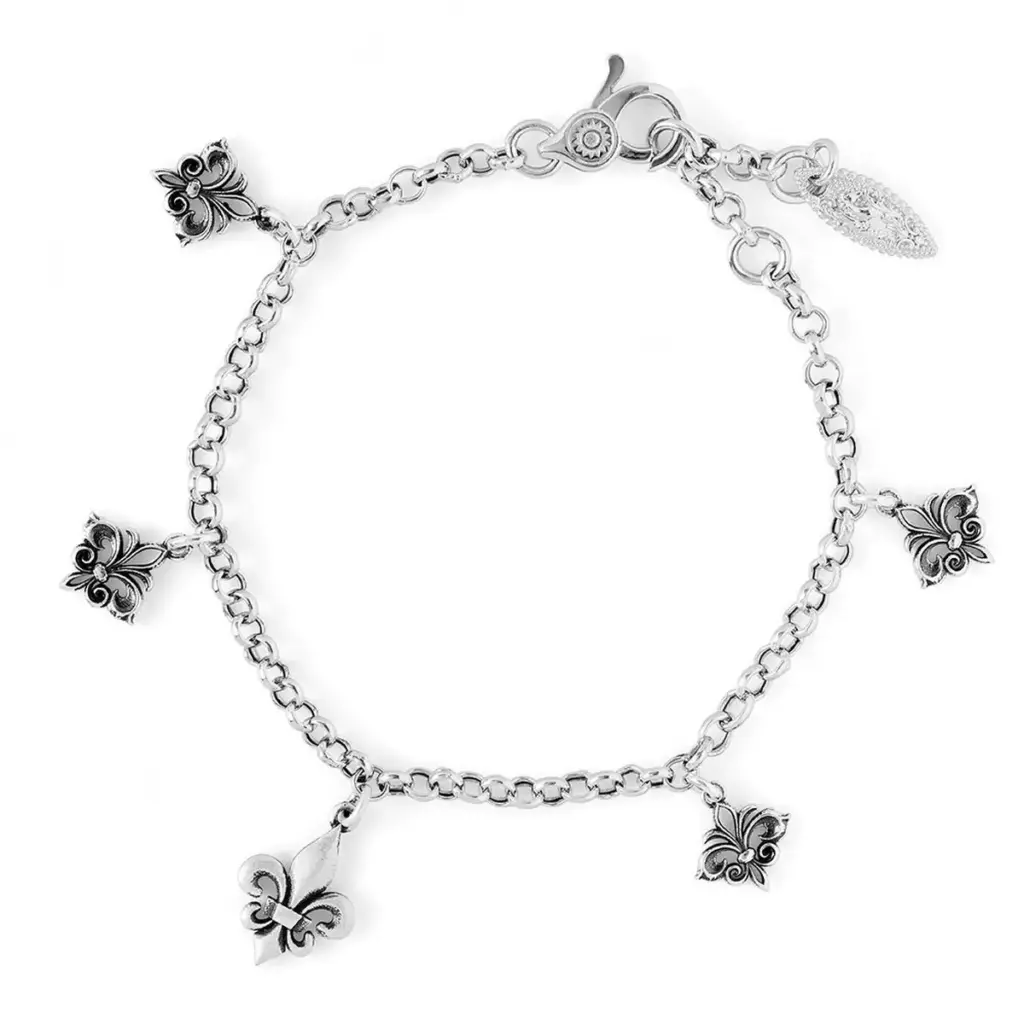 Bracciale in argento con cinque ciondoli a forma di giglio