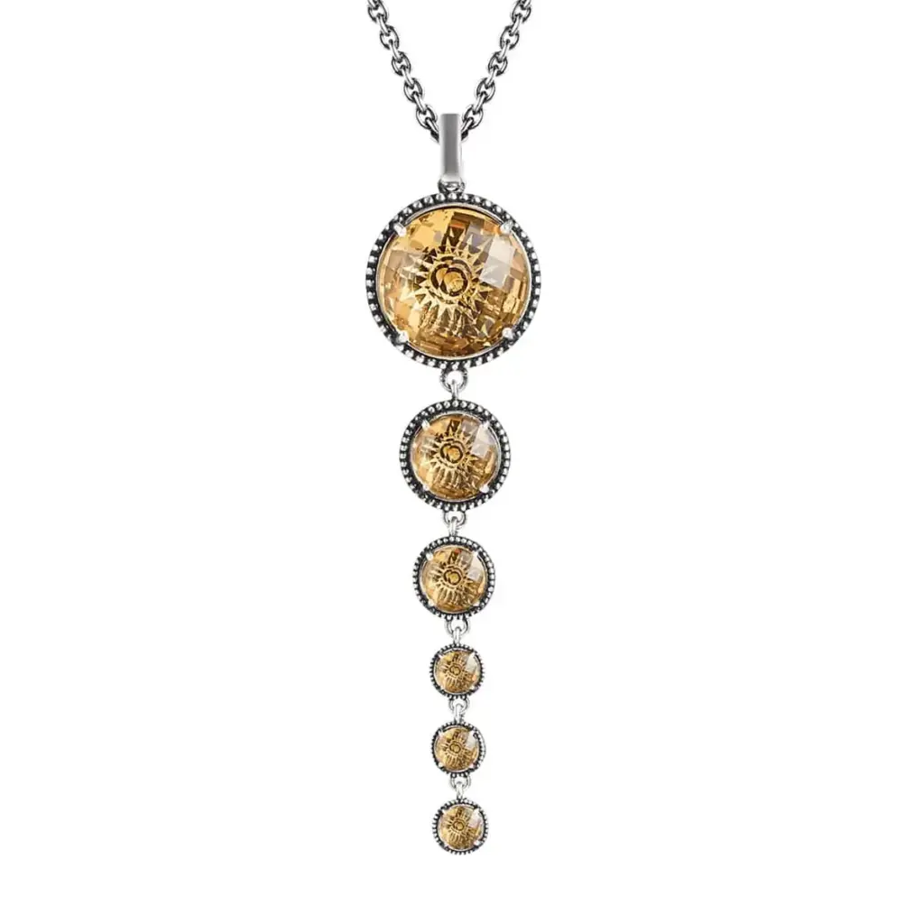 Collana in argento con ciondolo composto da sei pietre gialle rotonde a scalare dalla più grande alla più piccola