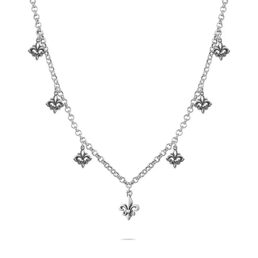 Collana Rolò donna in argento con ciondoli a forma di giglio