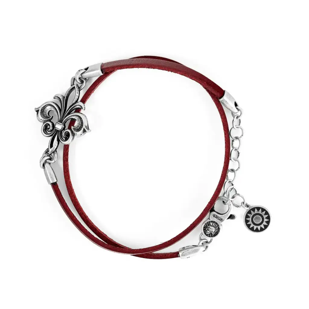 Bracciale in pelle a due giri con giglio in argento